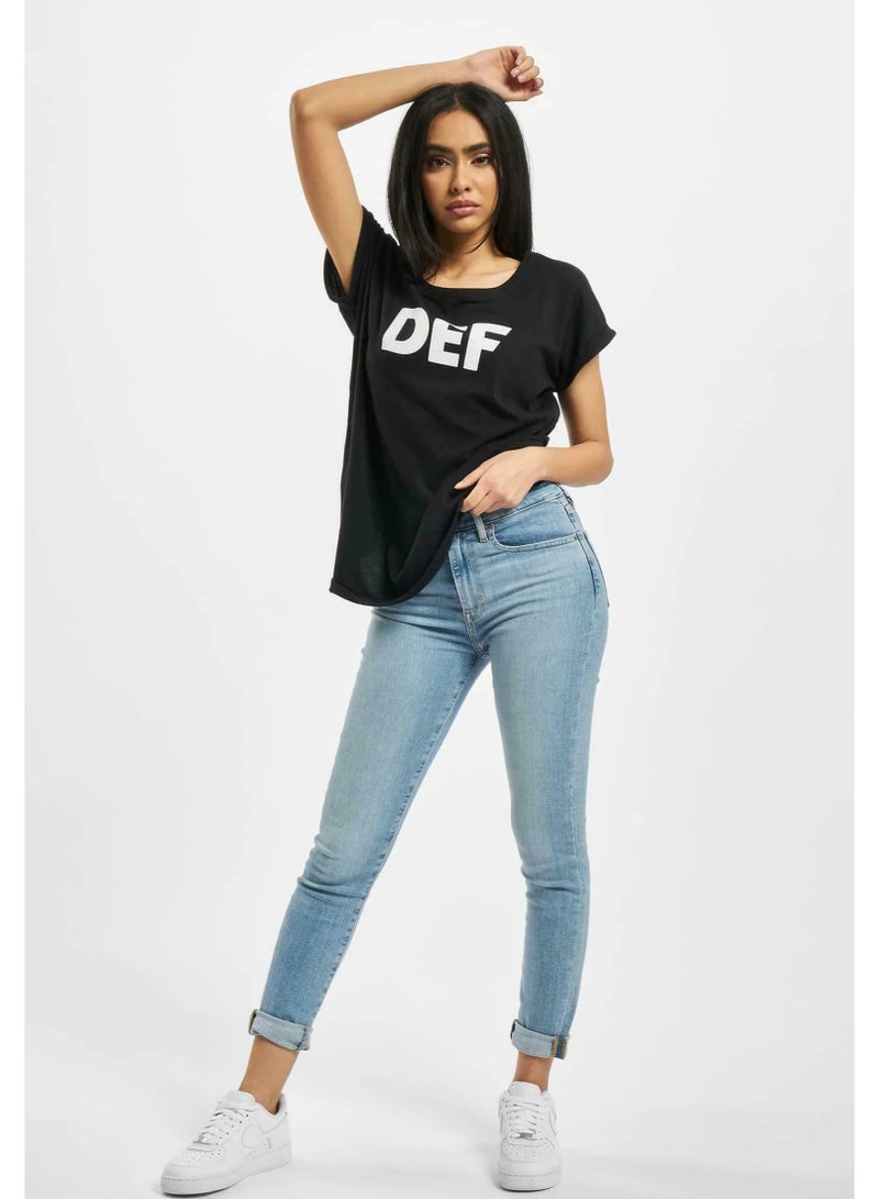 DEF Women’s Black Graphic T-Shirt with Bold DEF Print, Short Sleeve Crew Neck Casual Tee - Image 2